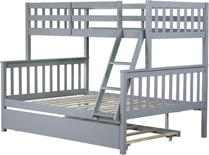 Harper & Bright Designs Convertible Wood Twin-Over-Full Bunk Bed with Trundle and Ladder - Can Be Divided Into Two Platform Beds, Grey