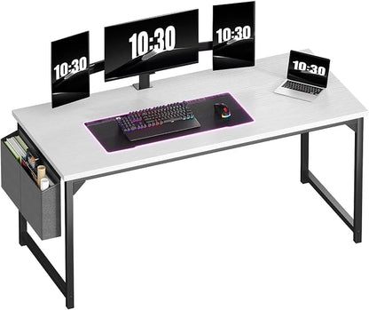 OLIXIS Computer Desk, 63 Inch Home Office Desks for Small Spaces, Writing Craft Study Gaming Table for Bedroom, Modern Computer Workstation with Storage Bag, White