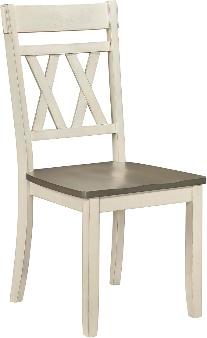 Lexicon Farmhouse Wood Dining Chair, Set of 2, Double Cross Back, Rustic Armless Chairs, Kitchen and Dining Room Furniture, Two-Tone Finish (Greywash and Antique White)
