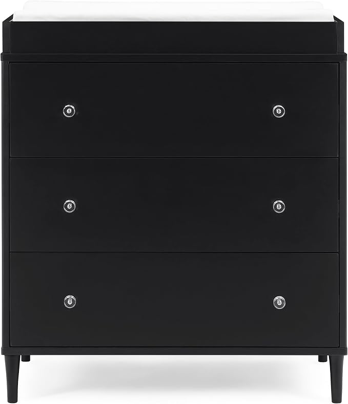 Delta Children Bowie 3 Drawer Dresser with Changing Top, Black Ebony
