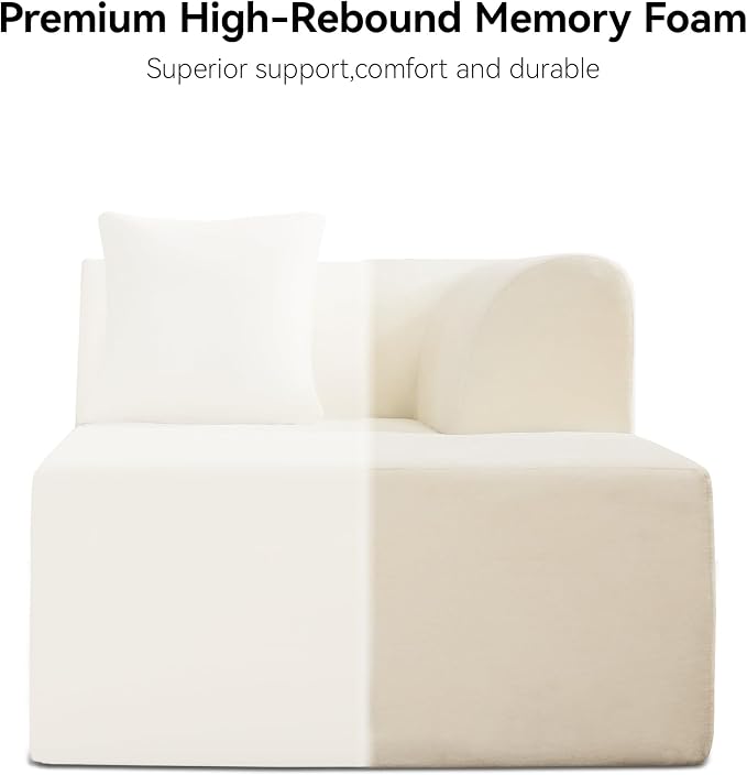 140''Oversized Cloud Velvet Curved Sectional Couch, Boneless Couch with L-Shape Chaise, Upholstered Compression Memory Foam Modular Sectional Sofa for Living Room, No Assembly Required, White