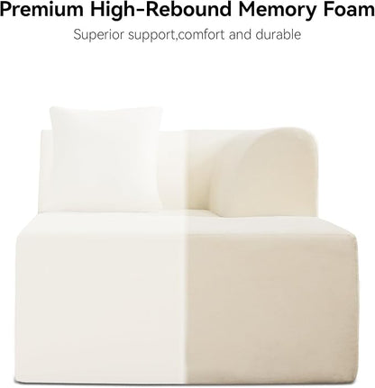 140''Oversized Cloud Velvet Curved Sectional Couch, Boneless Couch with L-Shape Chaise, Upholstered Compression Memory Foam Modular Sectional Sofa for Living Room, No Assembly Required, White