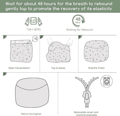HIGOGOGO Round Stuffed Pouf Ottoman, Pu Leather Poufs with Foam Chunk Filling Foot Stool Storage Ottoman, 26 X 18 Floor Poufs Foot Rest for Living Room, Brown
