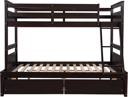 Twin Over Full Bunk Beds with 2 Under Bed Storage Drawers, Stronger & More Stable Bunkbed, Espresso