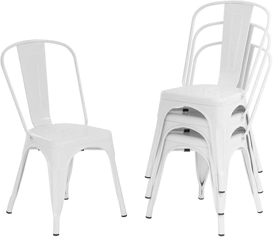 FDW | Set of 4 Metal Dining Chairs | Cream | Stackable Tolix Side Chairs with Backrest | Scratch-Resistant | Non-Slip Feet | Indoor/Outdoor Use | 330 lbs Capacity | Ideal for Kitchen & Restaurant