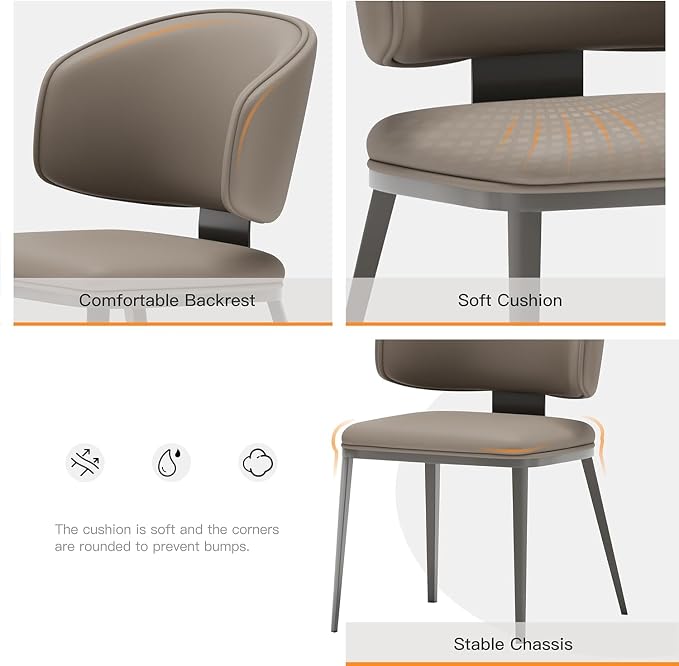 Dining Chairs Modern High Backrest Comfortable, Fashion Upholstered Kitchen Chair Armless Dinner Chair with Metal Legs for All Rooms (Milk Coffee, Set of 2)