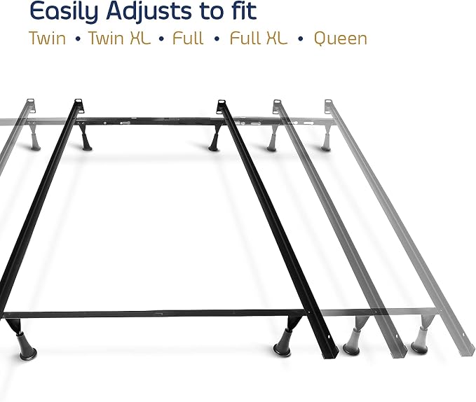 Clara Clark Adjustable Bed Base - Heavy Duty Steel Bed Frame, Metal Twin Bed Frame Expands to Full Bed Rails, Full/Queen Bed Frame - 5.25” H Bed Frame Only, Universal Headboard Brackets, Black
