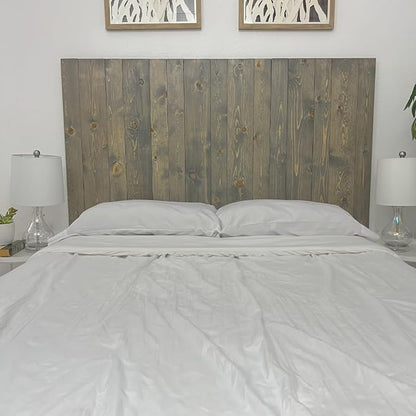 Barn Walls Solid Wood Headboard Gray Fog Oil-Based Finish with Smooth Natural Wood Grain, Wall-Mounted Panels, Adjustable Height, Rustic Coastal Bedroom, Built to Last, Queen Size Head Board