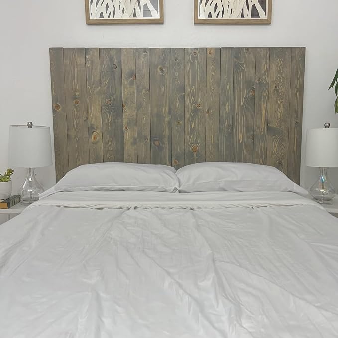 Barn Walls Solid Wood Headboard Gray Fog Oil-Based Finish with Smooth Natural Wood Grain, Wall-Mounted Panels, Adjustable Height, Rustic Coastal Bedroom, Built to Last, California King Size Head Board