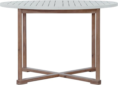 VilroCaz 5-Piece Acacia Wood Outdoor Dining Set for 4, All-Weather 47.2" Round Dining Table with 4 Armchairs and Slatted Design for Patios, Gardens, Pool Sides, and Lawn Areas (Light Brown-4.11)
