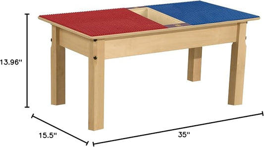 Contender Time-2-Play Kids Activity Play Table, Compatible with Lego Bricks, Extra Sturdy Birch Plywood, 35" W X 15.5" D, Red & Blue, 14" Legs for Toddlers