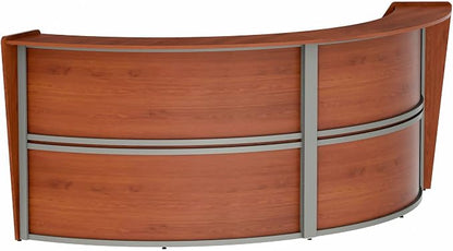Linea Italia Curved Modern Office Desk Easy to Assembly 2 Panel Reception Counter for Lobby, Salon, 124" x 49", Cherry
