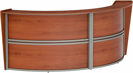 Linea Italia Curved Modern Office Desk Easy to Assembly 2 Panel Reception Counter for Lobby, Salon, 124" x 49", Cherry