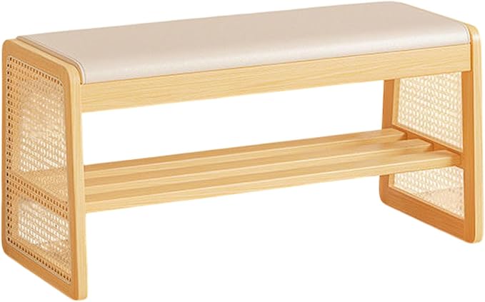 Bamboo Entryway Bench, Shoe Organizer, 2 Tier Solid Wooden Entryway Bench with Shoe Storage, for Hallway, Closet, Front Door Entrance, Foyer, Living Room Bedroom(Size:80cm,Color:Primary)