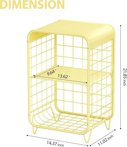 APEXCHASER Cute Nightstand,Metal Side Table,3-Tier Modern End Table with Storage, Small Coffee Tables for Small Spaces,Coffee Table for Living Room, Bedroom,Dorm,Yellow