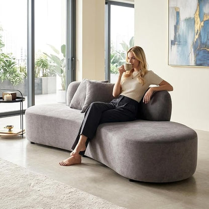 Container Furniture Direct 90" Curved Sofa with Throw Pillows, 4 Seater Luxury Velvet Couch with Half Moon Design and High-Density Foam, Ideal for Modern Living Room, Office & Apartment, Grey