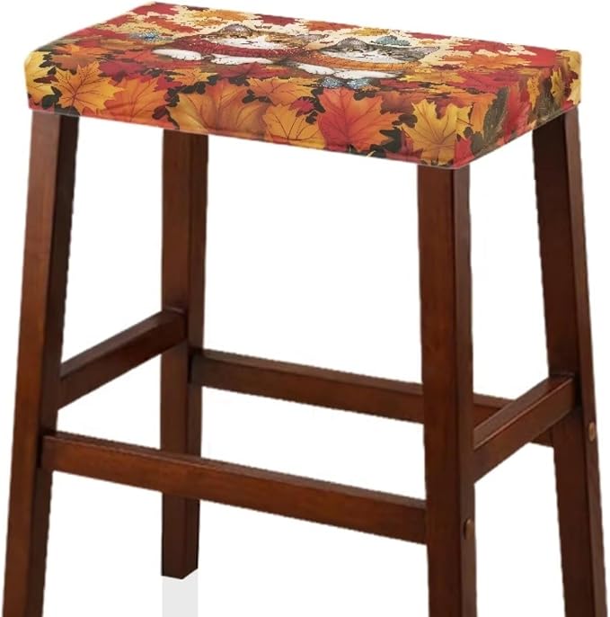 Cat Maple Leaf Bar Stool Covers Rectangle Thanksgiving Decoration Bar Stool Covers Rectangle Set of 2 Stretchy Vanity Chair Cover Seat Cover with Elastic Band