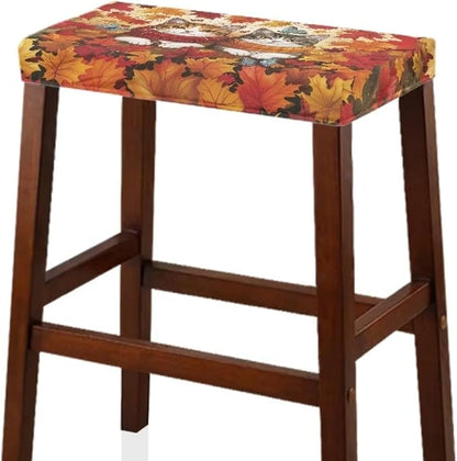 Cat Maple Leaf Bar Stool Covers Rectangle Thanksgiving Decoration Bar Stool Covers Rectangle Set of 2 Stretchy Vanity Chair Cover Seat Cover with Elastic Band