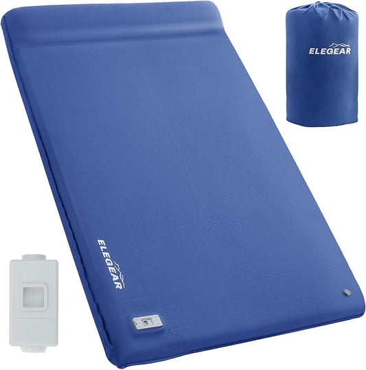 Elegear CumbreX™ Self Inflating Sleeping Pad, Built-in Electric Pump 3.15" Ultra-Thick Memory Foam Camping Mattress Pad with Pillow Double Sleeping Pad for Camping R-value 9.5 Foam Camp Pad for Travel