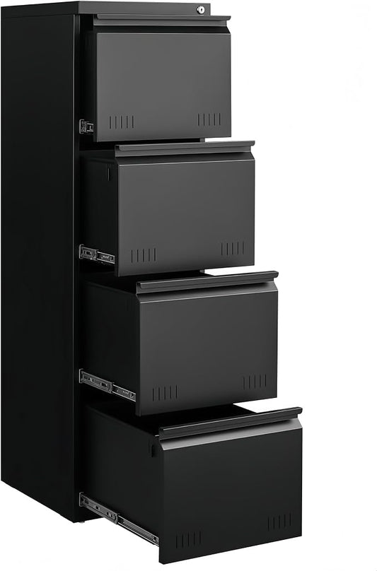 Approgreent Vertical 4 Drawer File Cabient with Lock, Metal Filing Cabinets for Home Office, Heavty Duty Office Storage Cabinet for A4/Letter/Legal (Matte Black)
