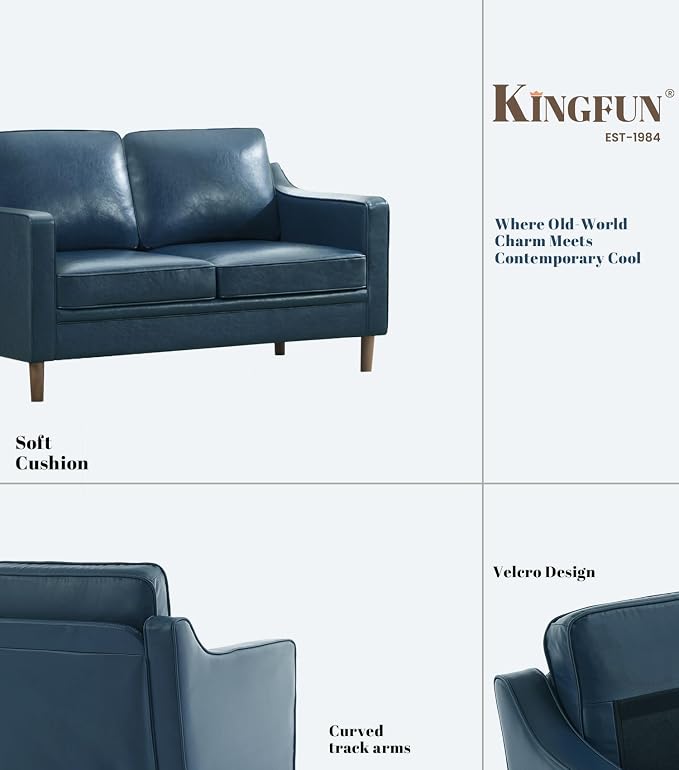 Kingfun 60" Faux Leather Sofa, Loveseat Couch, Mid Century Modern Love Seat Couches with Solid Wood Frame for Living Room Bedroom
