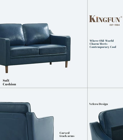 Kingfun 60" Faux Leather Sofa, Loveseat Couch, Mid Century Modern Love Seat Couches with Solid Wood Frame for Living Room Bedroom