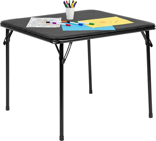 Flash Furniture Mindy Folding Kids Table with Vinyl Padded Top, Children's Square Activity Table for Daycare and Classrooms, Black