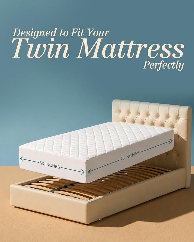 Quilted Fitted Mattress Pad, Twin Mattress Protector Topper with Deep Pocket Stretches up to 16 Inches, Machine Washable Mattress Cover by Utopia Bedding (White)