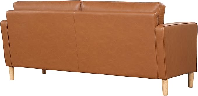Studio Living® Lexington 75.6" Sofa, Mid-Century Modern, Pocket Coil Comfort, Easy Assembly, Vegan Leather, Carmel