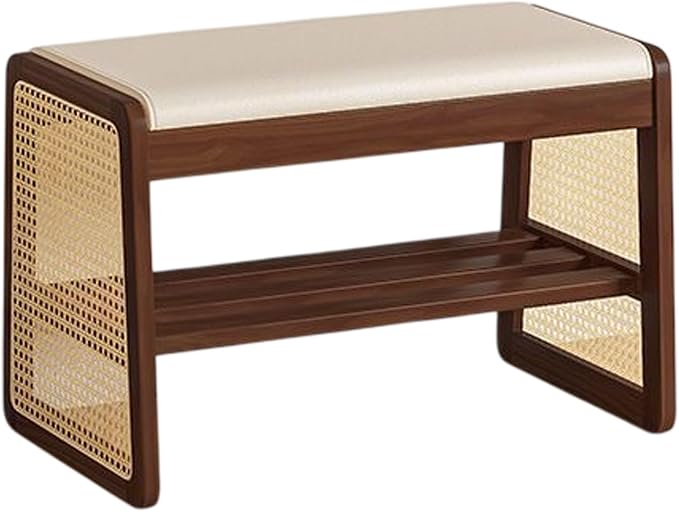 Bamboo Entryway Bench, Shoe Organizer, 2 Tier Solid Wooden Entryway Bench with Shoe Storage, for Hallway, Closet, Front Door Entrance, Foyer, Living Room Bedroom(Size:60cm,Color:Walnut)
