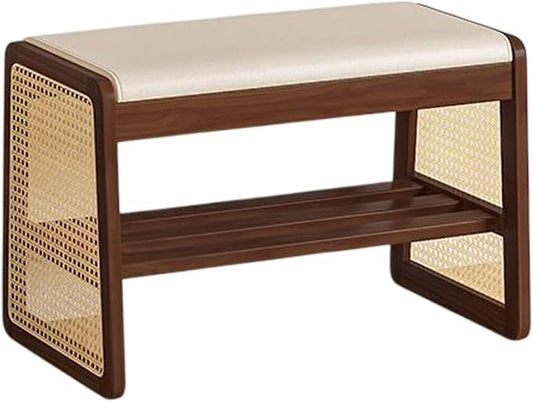Bamboo Entryway Bench, Shoe Organizer, 2 Tier Solid Wooden Entryway Bench with Shoe Storage, for Hallway, Closet, Front Door Entrance, Foyer, Living Room Bedroom(Size:60cm,Color:Walnut)