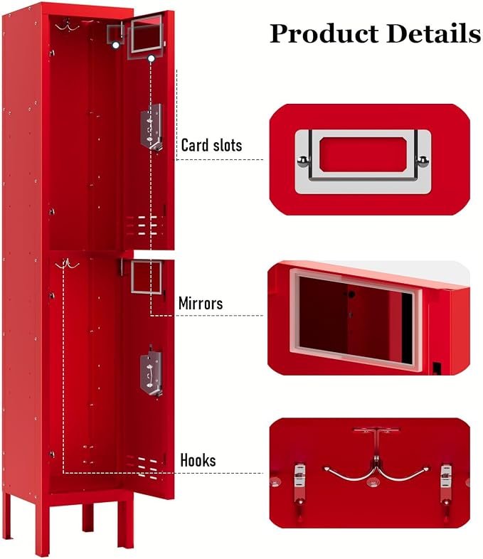 BUTISOW Metal Lockers - 66" Height Steel Lockers for Employees with 2 Door Storage Locker with Card Slot for Employees Gym School Home Office Garage - Assembly Required