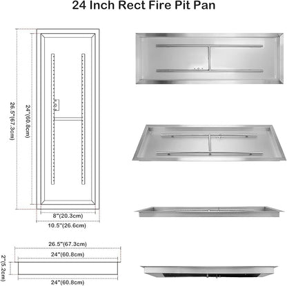 Stanbroil 24 x 8 inch Drop-in Fire Pit with Burner and All Accessories Required Gas Firepit Replacement for Outside, Natural Gas Version, 90,000 BTU’s Max