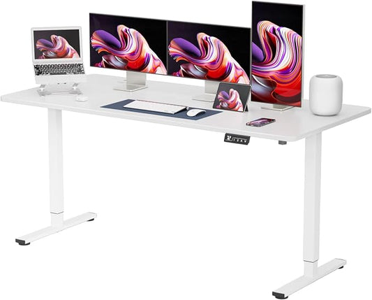 YESHOMY Height Adjustable Electric Standing Desk 63 inch Computer Table, Home Office Workstation, 63in, White Leg/White Top