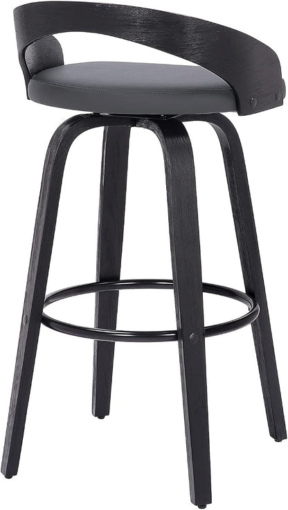 Armen Living Sonia 26" Counter Height Swivel Gray Faux Leather and Black Wood Bar Stool