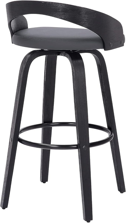 Armen Living Sonia 26" Counter Height Swivel Gray Faux Leather and Black Wood Bar Stool - Set of 4