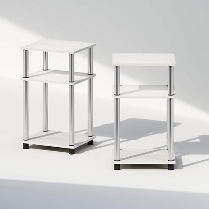 Furinno Just 3-Tier Turn-N-Tube Open Storage Nightstand, 2-Pack, Plastic Poles, White Oak/Stainless Steel