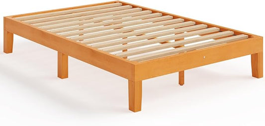 Sweetcrispy Full Size Bed Frame 12 inch Heavy Duty Platform Bedframe, 1000 lbs Capacity, Underbed Storage, No Box Spring Needed, Wooden Slats, Easy Assembly with Velcro, Honey Finish