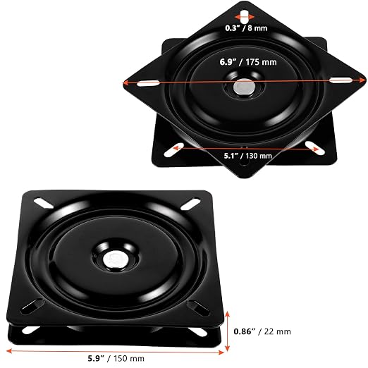 SINJEUN 4 Pack 6 Inch Heavy Duty Bar Stool Swivel Plate, Square 360° Swivel Ball Bearing Plate Replacement, Seat Swivel Base Mount Plate for Recliner Chair or Furniture, 300 Pound Capacity, Black