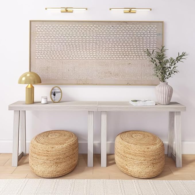 Plank+Beam Classic 46 Inch Console Table, Solid Pine Wood Entryway Table, Narrow Sofa Table for Hallway or Living Room, White Sand