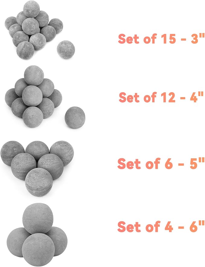 Skyflame 6-inch Fire Pit Balls, 4 Pack Gray Round Ceramic Fire Stones for Natural/Propane Indoor/Outdoor Fire Pits/Fireplaces/Fire Bowls Accessory