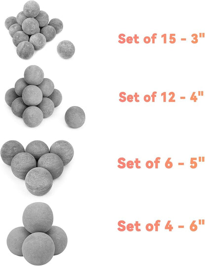 Skyflame 6-inch Fire Pit Balls, 4 Pack Gray Round Ceramic Fire Stones for Natural/Propane Indoor/Outdoor Fire Pits/Fireplaces/Fire Bowls Accessory