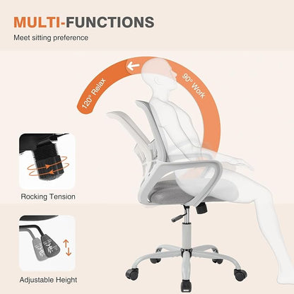 Sweetcrispy Home Office Managerial Executive Chair, Ergonomic Mesh Adjustable Swivel Mid-Back Computer Desk Chair with Comfortable Lumbar Support, Comfy Arms for Bedroom,Study