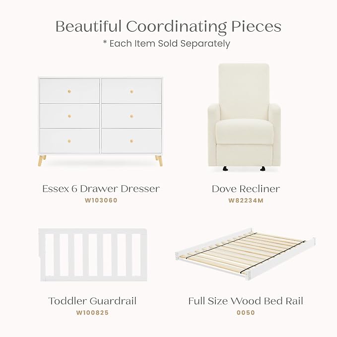 Delta Children Lulu 5-in-1 Convertible Crib, Converts to Toddler Bed, Daybed, Sofa & Full-Size Bed, Greenguard Gold Certified, Fits Standard Crib Mattress, 3 Mattress Heights for Baby,Bianca White