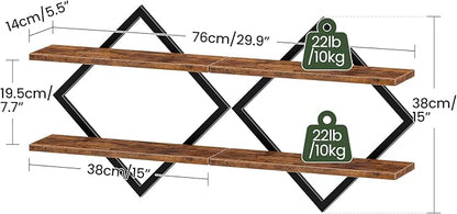 CHOEZON Floating Shelves, Set of 2 Wall Shelves, 2-Tier Hanging Shelves, Wall Shelf Set of 2, Wall Mounted Shelves, for Living Room, Bedroom, Kitchen, Office, Study, Rustic Brown TBJ01P2BF