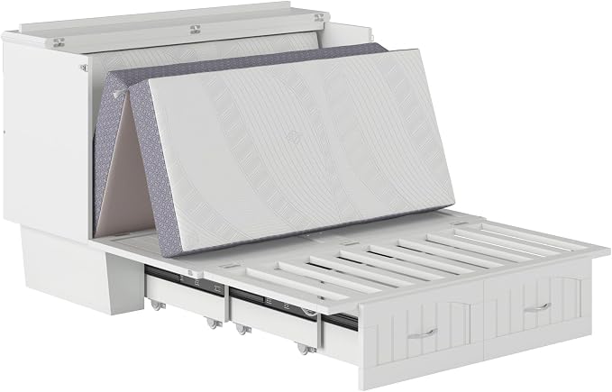 AFI, Nantucket Full Size Murphy Bed Chest with Mattress, Storage Drawer and Built-in USB Charger, White