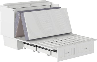 AFI, Nantucket Full Size Murphy Bed Chest with Mattress, Storage Drawer and Built-in USB Charger, White
