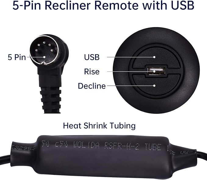 Fromann 2 Button Remote Hand Control Handset with USB and Blue Light for Power Recliner Lift Chairs