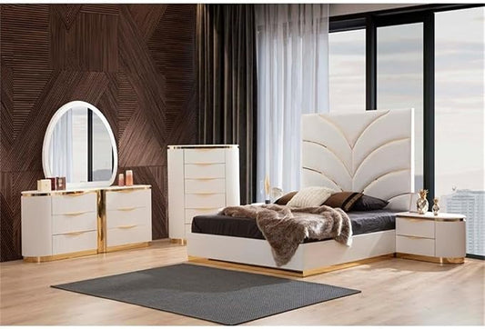 Laura Gold Detailed Upholstery Queen 6 Pc made with Wood in White