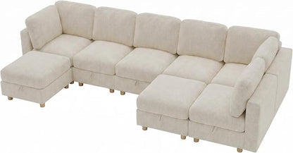 ERYE 132-Inch Oversized U Shaped Sectional Sofa 8 Seat Modular Storage Sofa Couch W/Deep Seat,Skin Friendly Plush Chenille Upholstered Corner Convertible Sectional W/Movable Ottoman